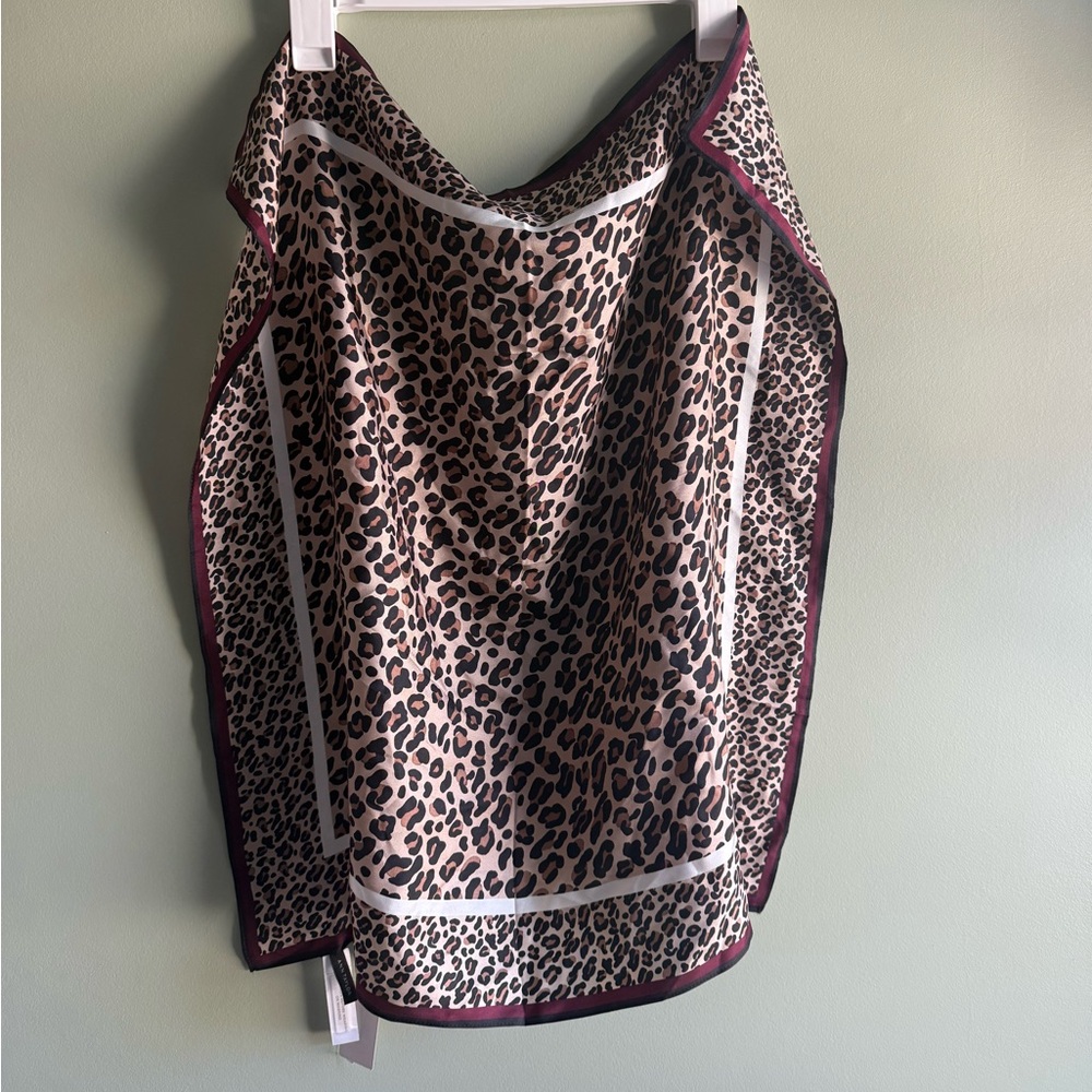 Ann Taylor Leopard Print Silk Scarf with Red Trim - NWT